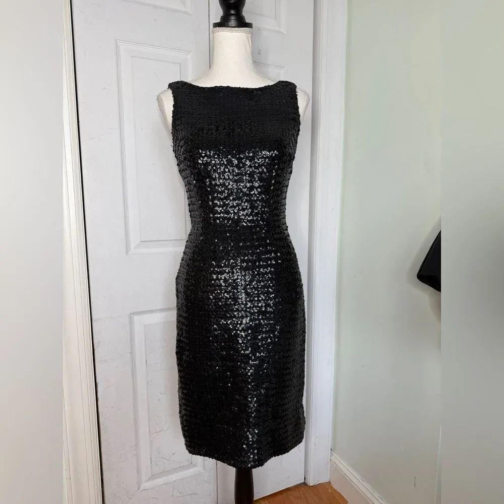 1960s/50s Marilyn Monroe Style Sequin Structured Black Sheath Evening Dress